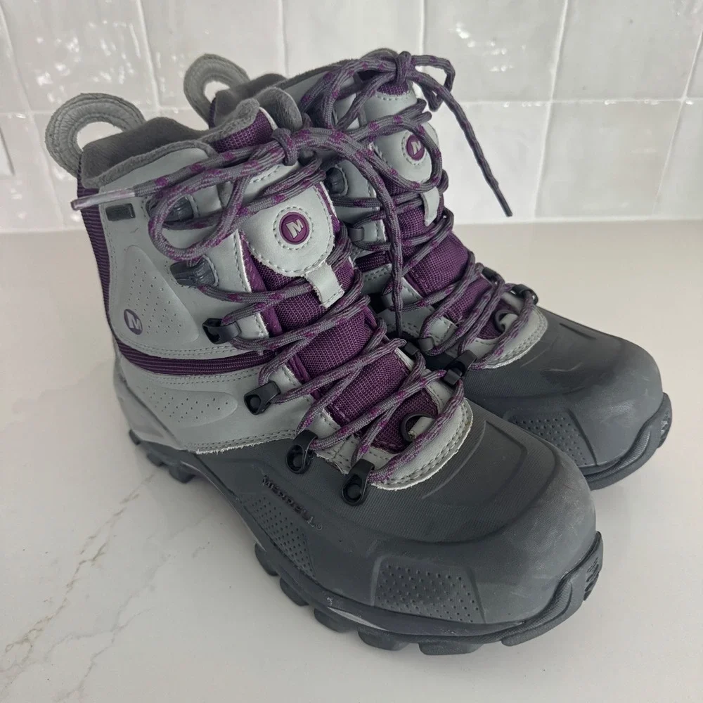Merrell‎ Whiteout 8 Waterproof Winter Boots Womens 7 Grey Purple 400g Insulated